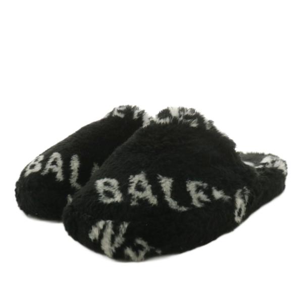 BALENCIAGA（バレンシアガ） サンダル スリッパ フリース ロゴ 37 黒