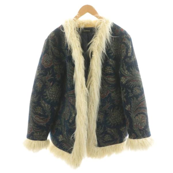 未使用品 ラムロフ Lamrof ジャケット ジャガード ファー 総柄 花柄