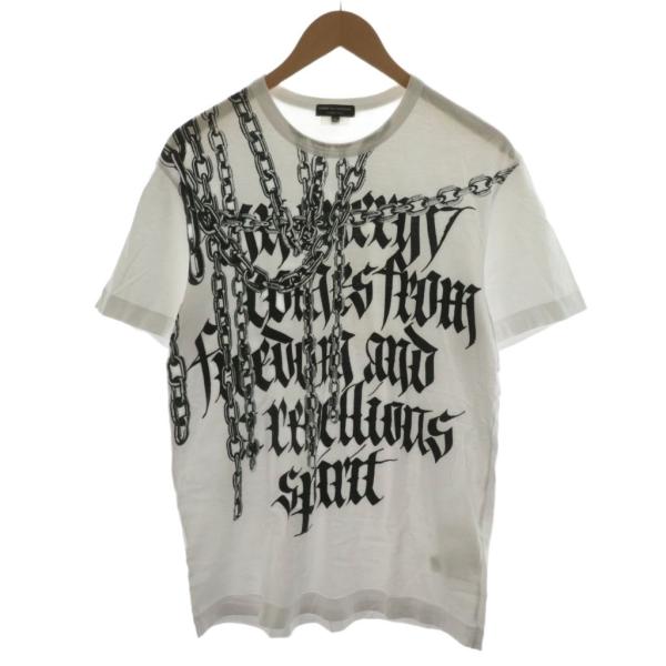 【中古】コムデギャルソンオムプリュス AD2019 19AW ゴス期 MIKITYPE Tシャツ カットソー 半袖 ロゴ チェーン M 白 黒 コムデギャルソンオムプリュス AD2019 19AW ゴス期 MIKITYPE Tシャツ