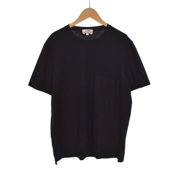 エルメス HERMES Tシャツ 半袖 無地 コットン M 黒 ブラック メンズ