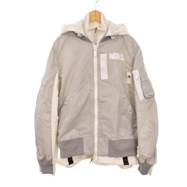 美品　sacai nike レイヤード　ma1 ジャケット　ブルゾン　ホワイト サカイ sacai ナイキ NIKE AS Womens NRG LAYERED JKT レイヤード