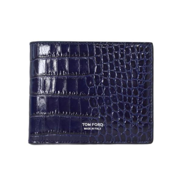 【即完売レア色ネイビー】トムフォード　マネークリップ　二つ折り財布　クロコ トムフォード TOM FORD 二つ折り財布 ミニ財布 レザー クロコダイル型