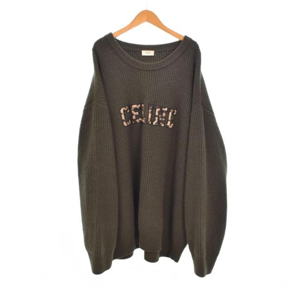 CELINE（セリーヌ） ニット セーター レオパード柄 ロゴ XL カーキ