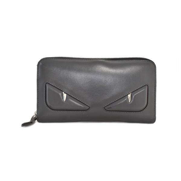フェンディ FENDI バグズアイ ラウンドジップ 長財布 ロングウォレット グレー 7M0210 ☆AA★ メンズ レディース