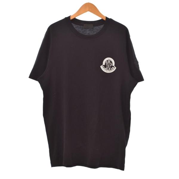 美品 MONCLER ラバーワッペン QR認証済 Tシャツ ブランドロゴ 黒 MONCLER（モンクレール） MONCLER Tシャツ 半袖 ロゴプリント ラバー