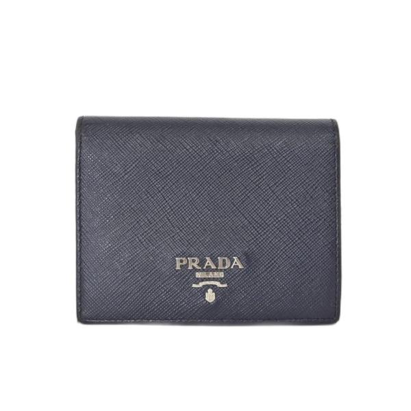 プラダ PRADA 二つ折り財布 コンパクトウォレット サフィアーノレザー 財布 紺 ネイビー ☆AA★ メンズ レディース