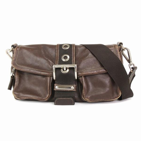 PRADA プラダ ショルダーバッグ 肩掛け 三角プレート レザー 茶