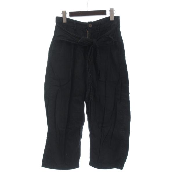 キャピタル kapital パンツ クロップド 七分丈 リボン 麻 リネン XS 黒