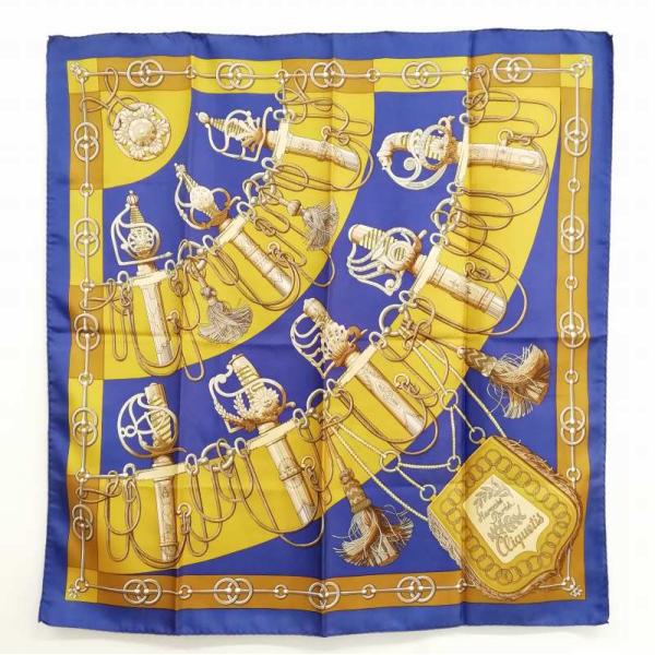 HERMES エルメス カレ90 Cliquetis 剣 フリンジ 大判 スカーフ