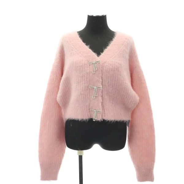 【中古】未使用品 リリーブラウン キャンディストック ビジューリボンニットカーデ リボンニットビスチェ F ピンク 未使用品 リリーブラウン キャンディストック 23AW ビジューリボン