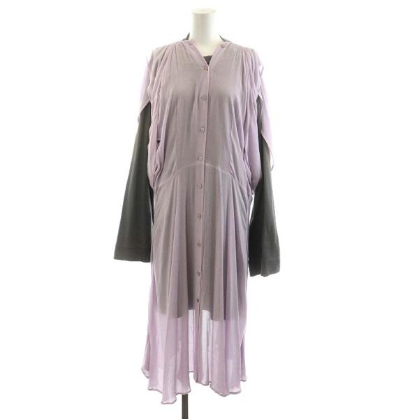 【中古】アクネ ストゥディオズ Acne Studios レイヤードワンピース 長袖 マキシ ロング 麻混 34 S グレー ピンク vectorpremium_213-902412030033