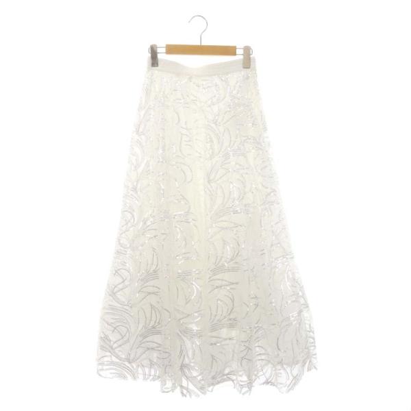 【中古】未使用品 スナイデル 23AW スパンコール刺繍スカート ロング フレア チュール 0 オフホワイト SNIDEL（スナイデル） 未使用品 snidel 23AW スパンコール刺繍スカート