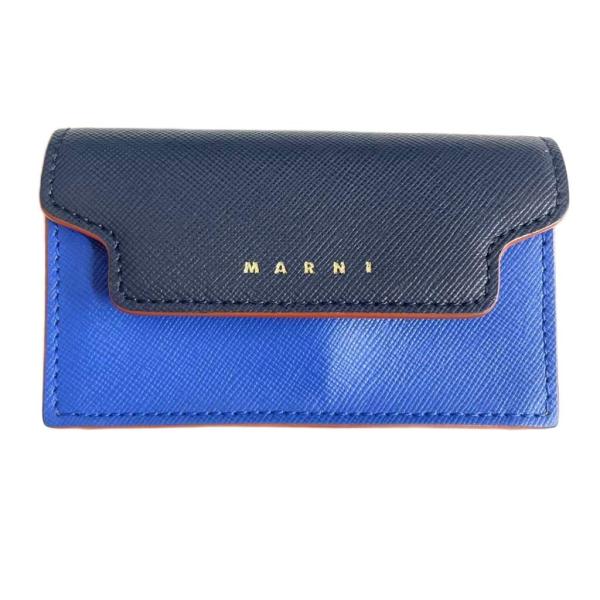 【中古】マルニ MARNI レザー カードケース ケース  小銭入れ ロゴ PFMOT05U09 青 ブルー 紺 ネイビー MARNI（マルニ） レザー カードケース コインケース 小銭入れ ロゴ