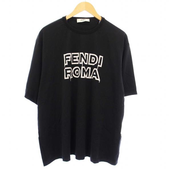 【中古】フェンディ FENDI Tシャツ カットソー 半袖 ロゴプリント ユーズド加工 S 黒 FS7934 /KH メンズ FENDI（フェンディ） FENDI Tシャツ カットソー 半袖 ロゴプリント