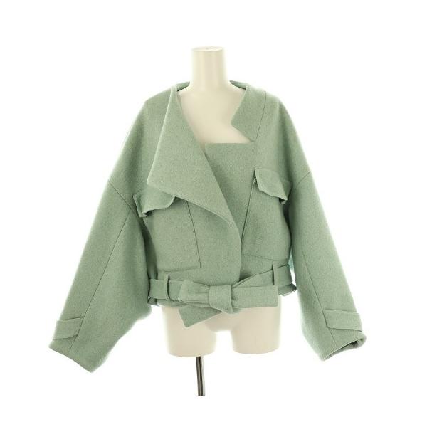 美品 ENFOLD メルトンリバー クロップドジャケット ベージュ 36 エンフォルド ENFOLD TOPメルトンリバー クロップドジャケット