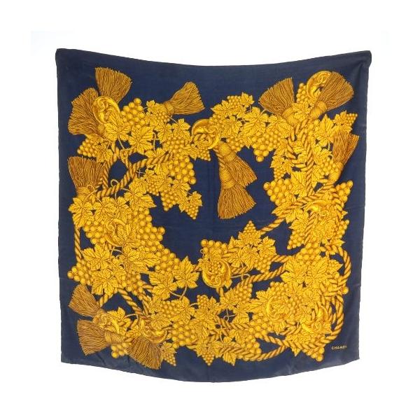 CHANEL（シャネル） スカーフ 大判 絹 シルク 総柄 ココマーク ロゴ 紺