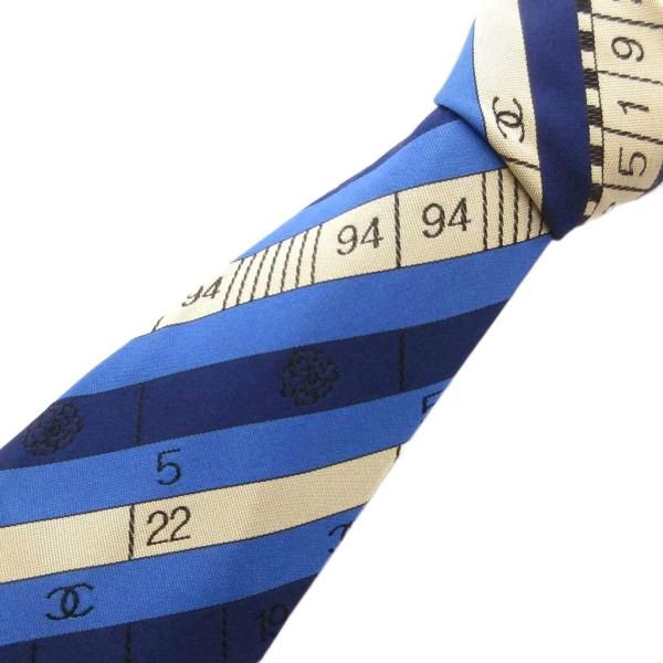 【中古】シャネル CHANEL ネクタイ レギュラータイ ボーダー ロゴ 数字 総柄 シルク 青 ブルー /AE ■GY47 メンズ CHANEL（シャネル） ネクタイ レギュラータイ ボーダー ロゴ 数字 総柄