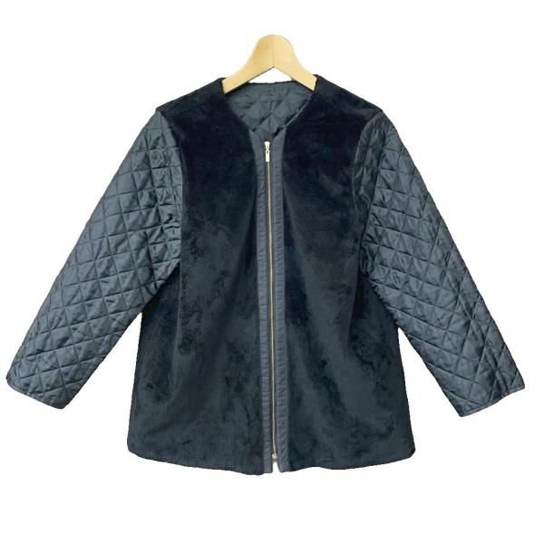【中古】レオナールスポーツ キルティングジャケット ファー切替 ショート ミドル丈 0526351 42 ブラック レオナールスポーツ LEONARD SPORT キルティングジャケット ファー切替
