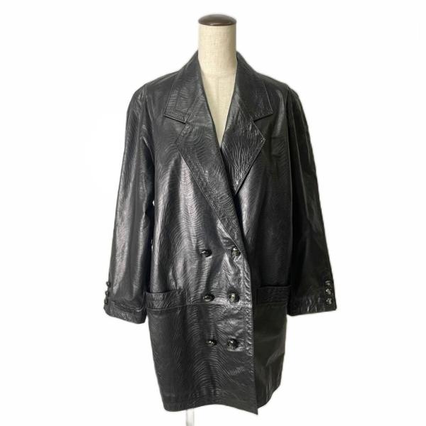 ベルバラール BELLEBALARD カウレザージャケット コート 牛革 ダブル ミドル丈 L ブラック ■GY99 レディース