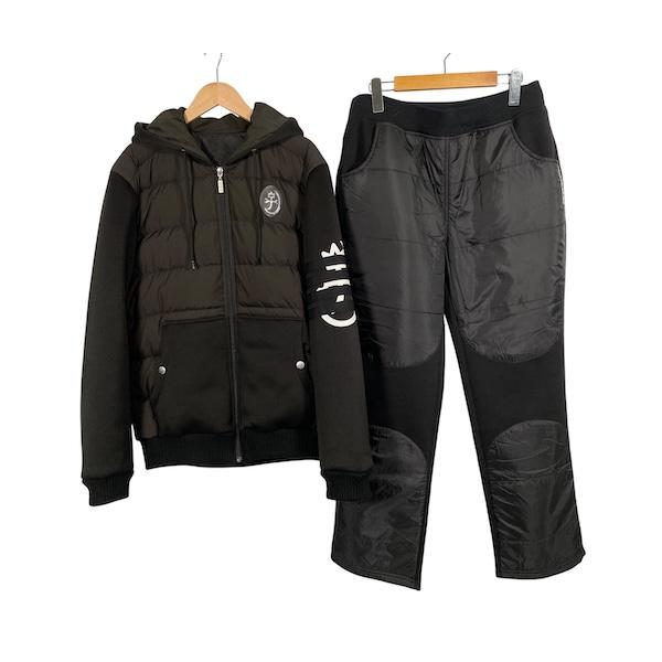 【中古】カステルバジャック CASTELBAJAC セットアップ ダウンジャケット パンツ ロゴ ボア ブラック カーキ 48 L相当 メンズ カステルバジャック CASTELBAJAC セットアップ ダウンジャケット