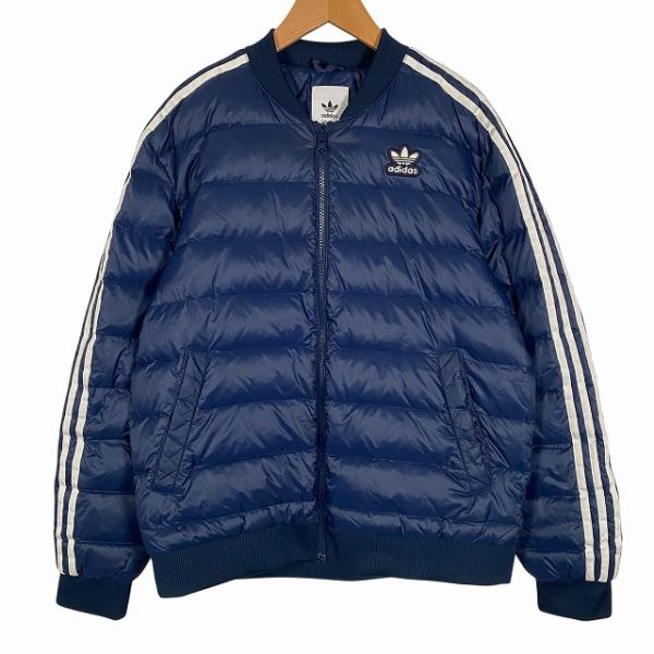 adidas アディダス ダウンジャケット ネイビー L adidas アディダス ダウンジャケット 長袖 ロゴ ライン 紺