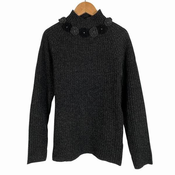 美品 INGEBORG インゲボルグ ボーダー ハイネック ニットカットソー A2251KP0508 ベージュ ブラック レディース 古着 中古 USED 黒×ベージュハイネックボーダーカットソーチュニック - ピンクハウス