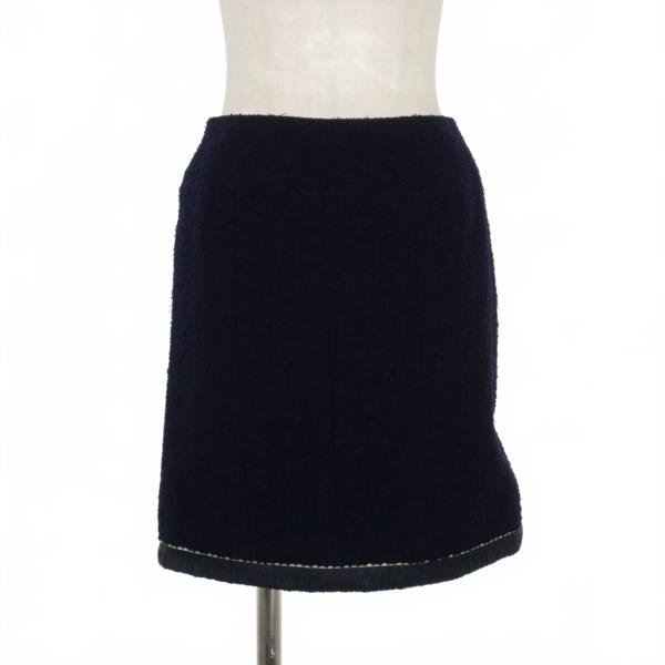 【中古】シャネル CHANEL 94P ヴィンテージ ウールパイル トリム ミニスカート 38 紺 ネイビー PO3263 レディース CHANEL（シャネル） CHANEL 94P ヴィンテージ ウールパイル トリム