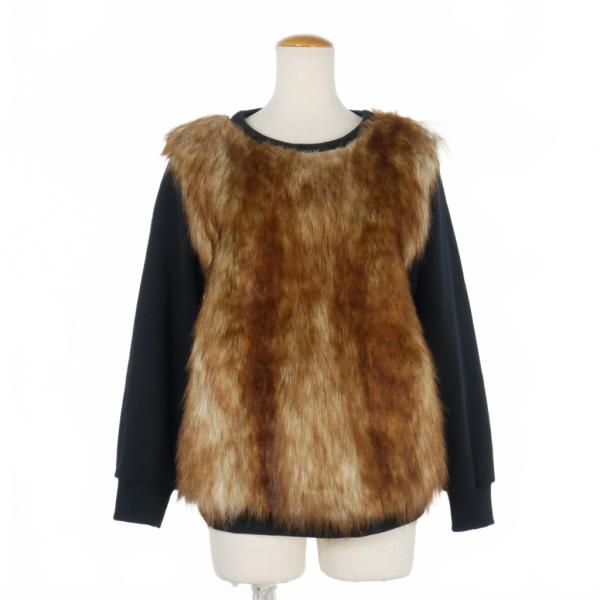 petite robe noire - プティローブノアー ファー切替 スウェット トレーナー F 黒 ブラック プティローブノアー petite robe noire ファー切替 スウェット