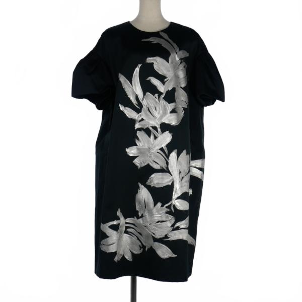 【中古】ドリスヴァンノッテン DRIES VAN NOTEN 14AW フローラルモチーフ ドレス ワンピース 半袖 サイズ42 黒 ドリスヴァンノッテン DRIES VAN NOTEN 14AW フローラルモチーフ