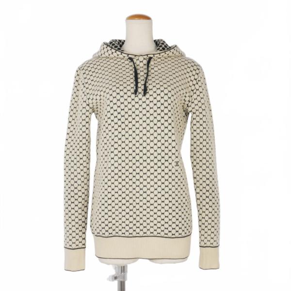 【中古】セリーヌ CELINE フィービー期 トリオンフ刺繍 ニットパーカー マカダム 総柄 XS アイボリー レディース CELINE（セリーヌ） フィービー期 トリオンフ刺繍 ニットパーカー