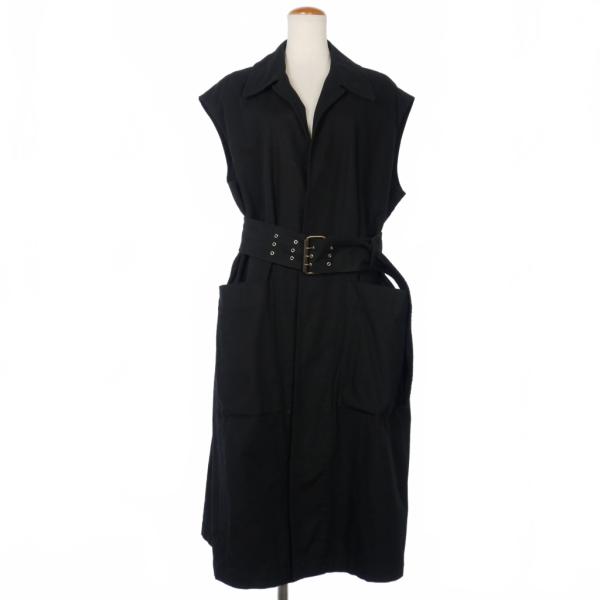 アッシュ HACHE ノースリーブコート ジレ ベルト付き 42 黒 ブラック  