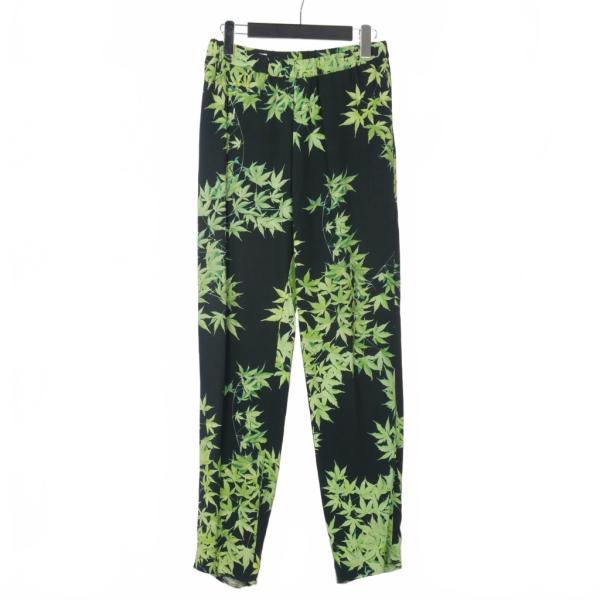 【中古】ドリスヴァンノッテン DRIES VAN NOTEN 紅葉 プリント イージー パンツ スラックス モミジ 38 黒 緑 ブラック ドリスヴァンノッテン DRIES VAN NOTEN 紅葉 プリント イージー パンツ