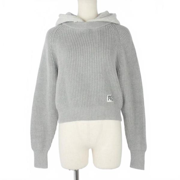 アレキサンダーワン ALEXANDER WANG ニットパーカー フーディ ショート丈 クロップド ローゲージ XS グレー CA00985 レディース