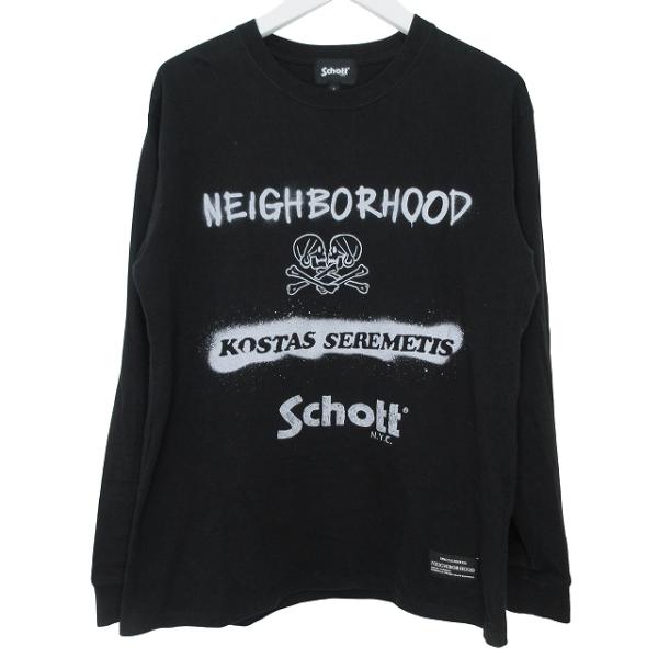 【中古】ショット SCHOTT ×NEIGHBORHOOD 長袖 Tシャツ S ロゴ ブラック k1661 0209 メンズ ショット SCHOTT ×NEIGHBORHOOD 長袖 Tシャツ S ロゴ ブラック k1661
