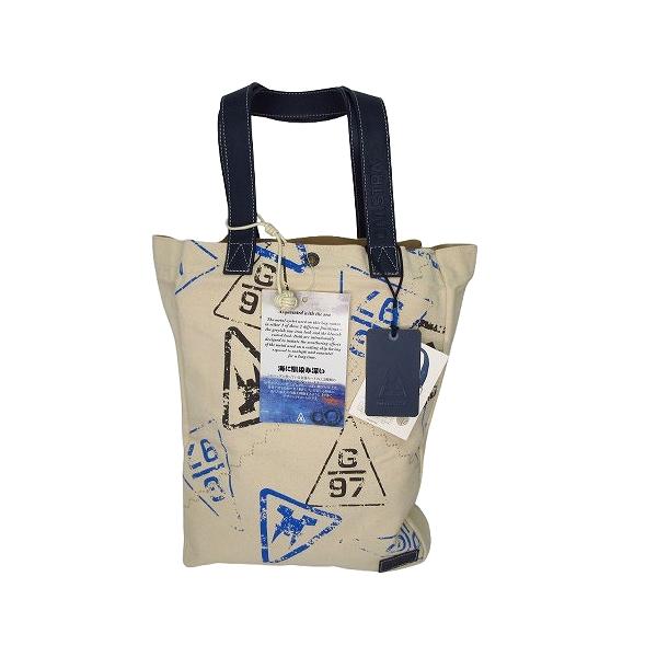 ガストラ GAASTRA RISE トートバッグ タグ付 未使用 帆布 総柄 ポーチ付き オフホワイト ネイビー k38152 0417 メンズ レディース