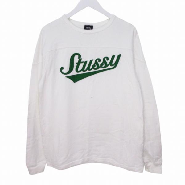 ステューシー STUSSY 長袖 ロングTシャツ ロゴパッチ トップス クルーネック Sサイズ ホワイト k40605 0501 メンズ