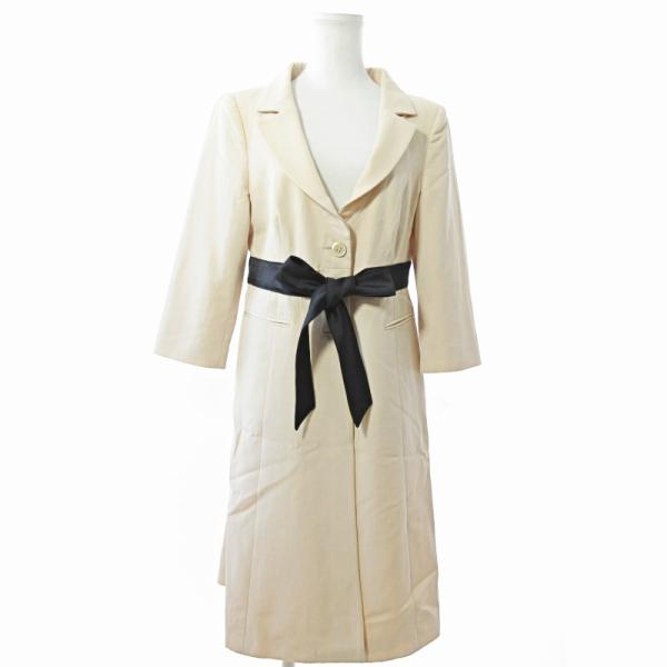 RED VALENTINO ノーカラーコート ロングコート 比翼 総柄 38（レッド  