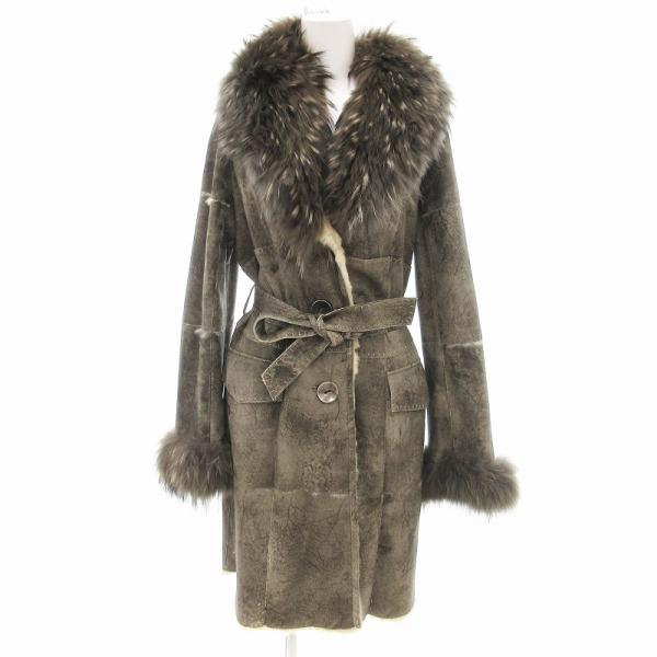 【中古】マレーラ MARELLA ムートン ファーコート ジャケット ロング丈 毛皮 ファー パッチワーク グレー /JS マレーラ MARELLA ムートン ファーコート ジャケット ロング丈 毛皮