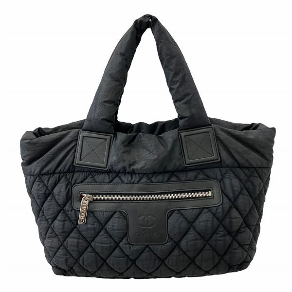 【中古】シャネル コココクーン マトラッセ ハンドバッグ トートバッグ 13番台 ココマーク ナイロン×レザー 黒 CHANEL（シャネル） コココクーン マトラッセ ハンドバッグ トート