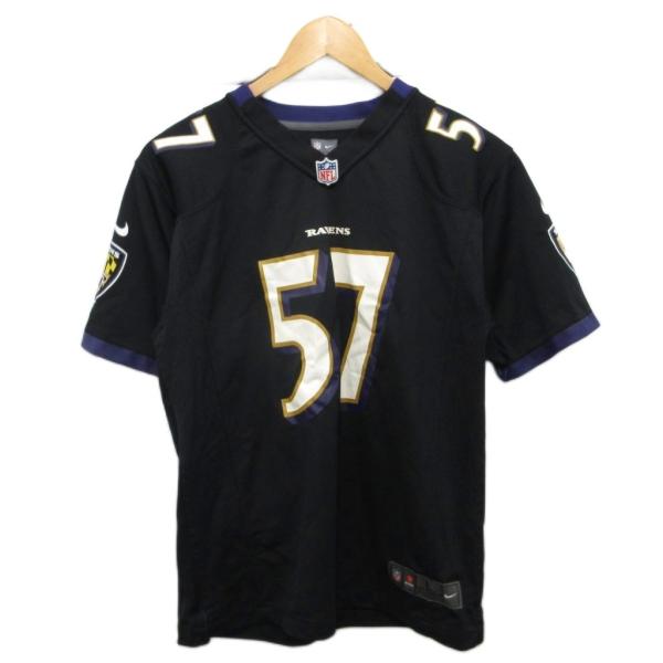 ナイキ NIKE NFL RAVENS MOSLEY #57 アメリカンフットボール ウエア ゲームシャツ Tシャツ カットソー 半袖 L 黒 ブラック 紫【ブランド】ナイキ NIKE【表記サイズ】L【実寸サイズ】肩幅：約45cm　身幅：約...