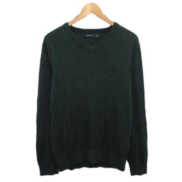 ノーティカ NAUTICA 古着 コットンニット セーター ロゴ刺繍 M 緑