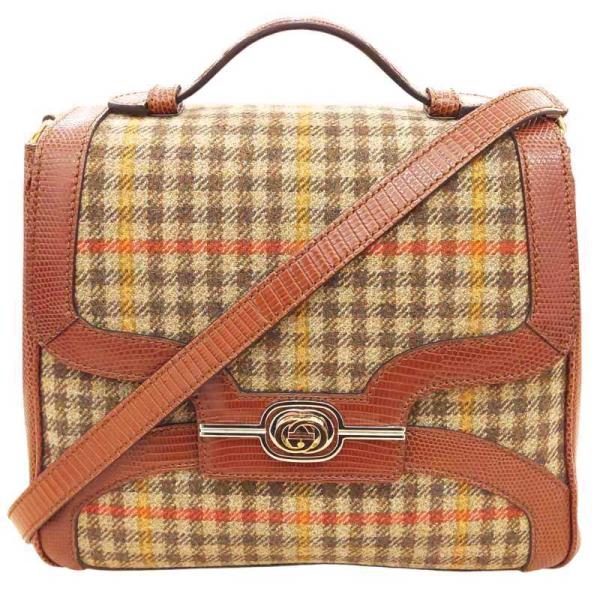 【中古】グッチ ブラウンリザード×ファブリック 2WAY メッセンジャーバッグ ショルダーバッグ ハンドバッグ GUCCI（グッチ） 希少 美品 ブラウンリザード×ファブリック 2WAY