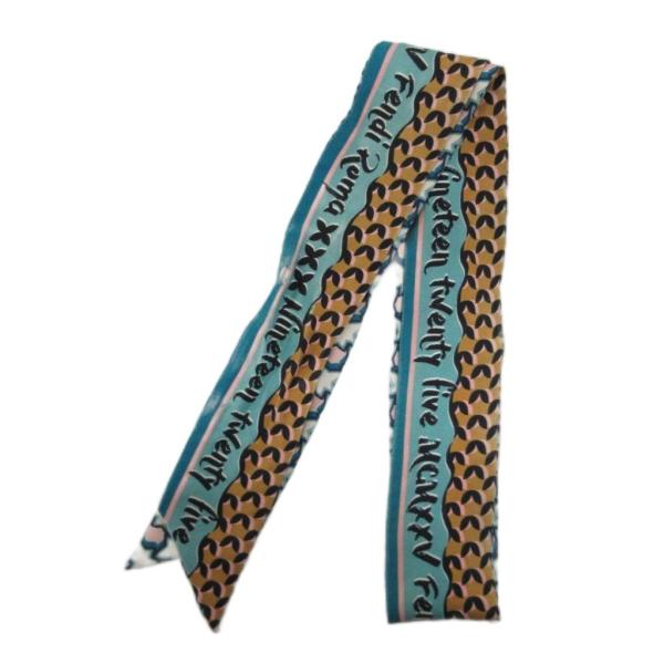 FENDI（フェンディ） ラッピー スカーフ ストール 総柄 ロゴ 青 ブルー