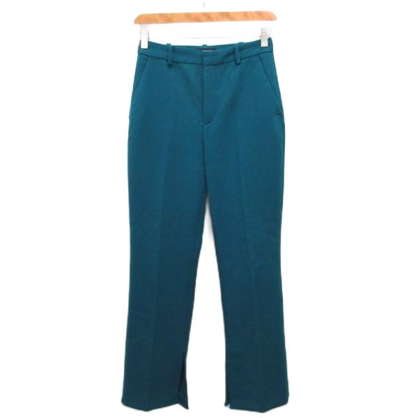 ザラ ZARA スラックス パンツ ストレート ロング丈 XS 緑 グリーン レディース
