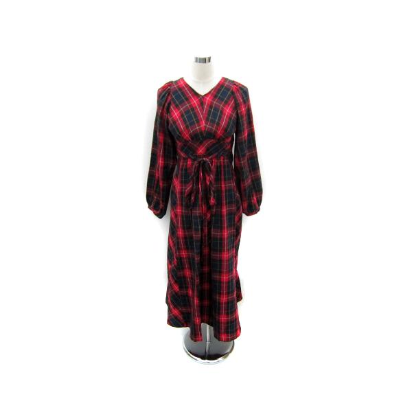 ミルクフェド MILKFED. ワンピース マキシ丈 長袖 Vネック チェック柄  