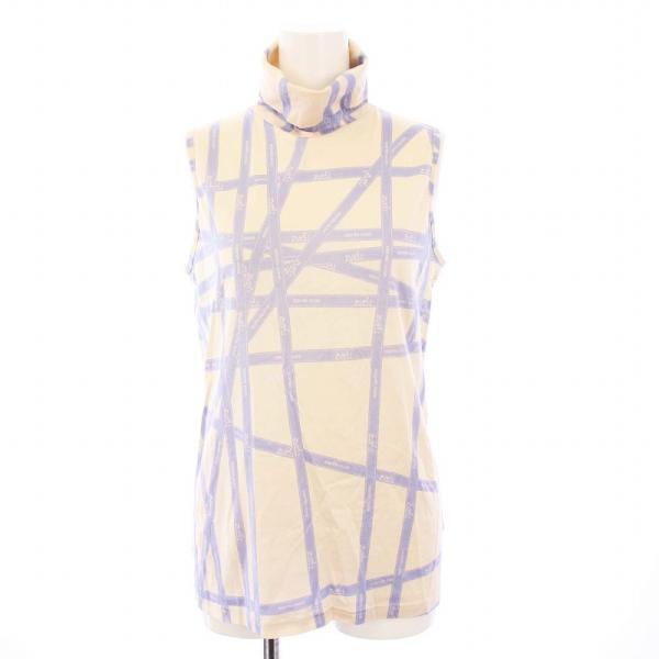 【中古】エルメス HERMES ノースリーブカットソー タートルネック ボルデュック リボン柄 M ベージュ /KH レディース HERMES（エルメス） ノースリーブカットソー タートルネック