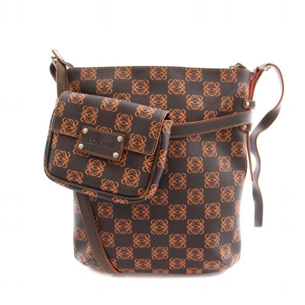 ✨️未使用級✨️ LOEWE アナグラム 総柄 ショルダーバッグ ブラウン LOEWE ロエベ ショルダーバッグ アナグラム PVC レザー ロゴ