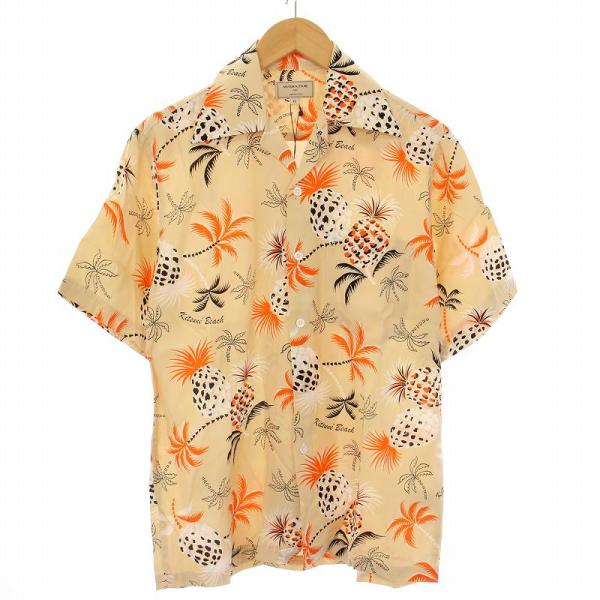 MAISON KITSUNE ハワイ限定 アロハシャツ M メゾンキツネ ハワイ限定 アロハシャツ Lサイズ相当 総柄 紺色