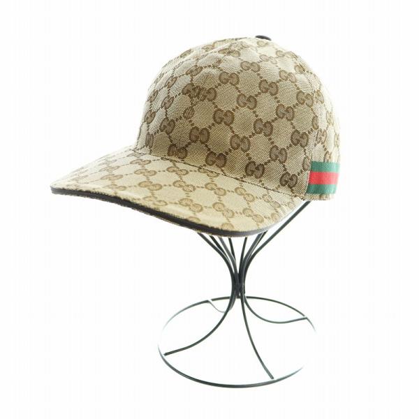 美品 GUCCI グッチ シェリーライン ロゴ キャップ 帽子 リネン