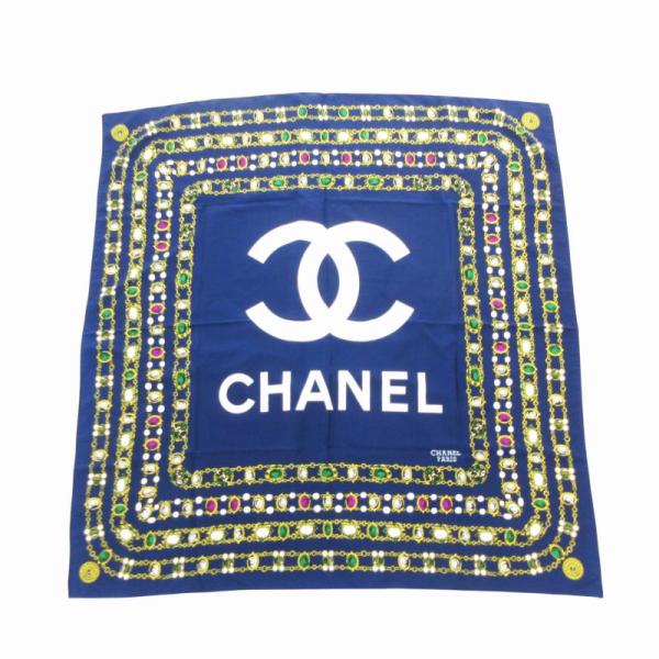 CHANEL シャネル 美品 大判 スカーフ ココマーク ジュエリー グリポア  